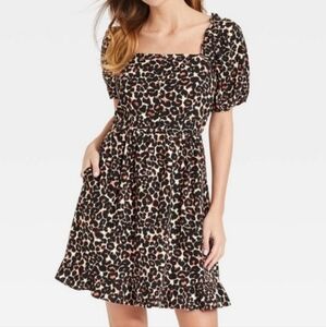 Who What Wear Dress Womens XS Leopard Print Short Sleeve